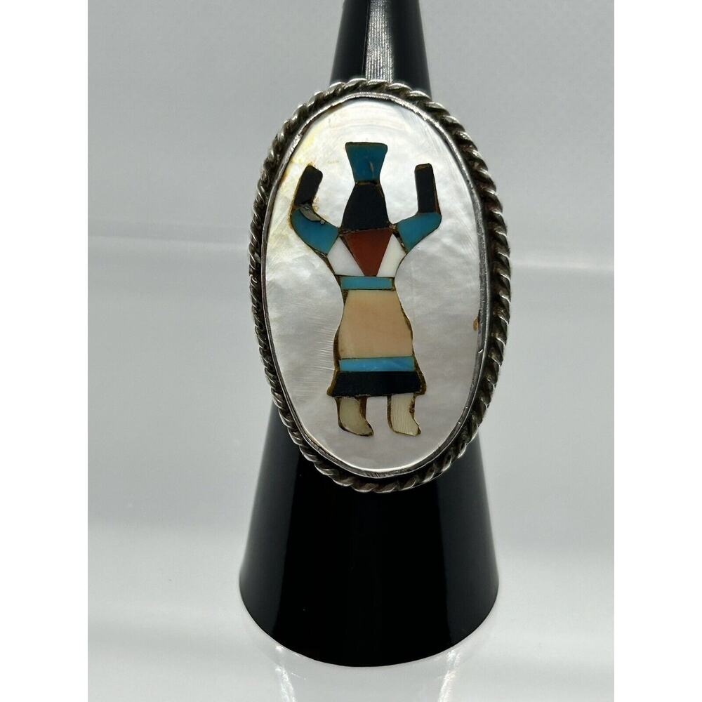 Sterling Silver MOP Inlaid KACHINA DANCER Ring Size 5.75